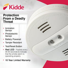 Load image into Gallery viewer, Kidde PI 9010 Dual Sensor 9V Battery Operated Smoke Alarm, Ionization, Photoelectric
