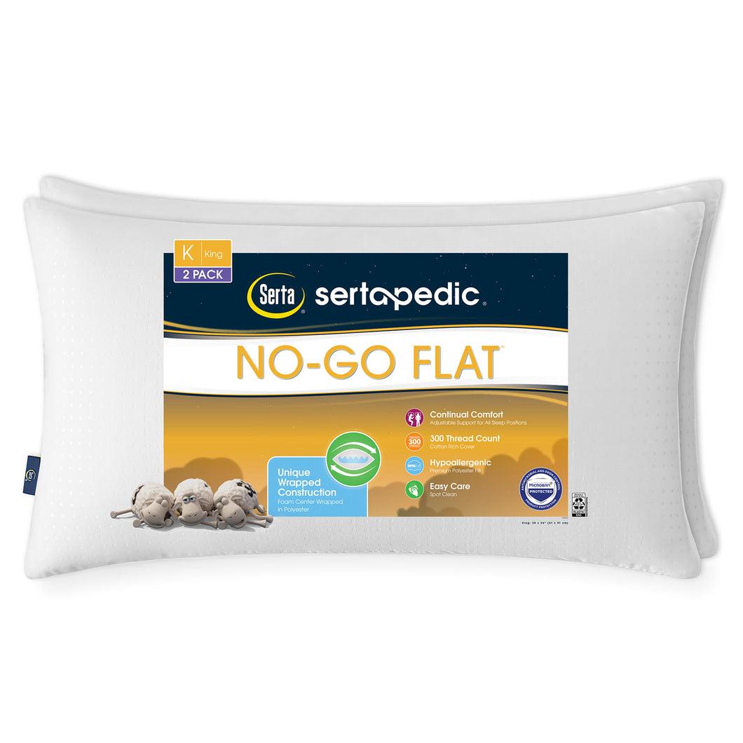 Sertapedic No-Go-Flat Bed Pillow, King, 2 Pack (Old Version)